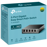 5-Port Gigabit Easy Smart Switch with 4-Port PoE+ 4× Gigabit PoE+ Ports, 1× Gigabit Non-PoE Ports 802.3af/at, 120 W PoE Power, Desktop Steel Case PoE Auto Recovery, MTU/Port/Tag-based VLAN, QoS, IGMP Snooping, Web/Utility Management, Plug and Play - Image 2