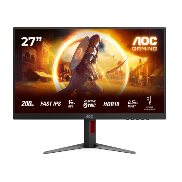 AOC Monitor Gaming 27G4HA 27", FHD (1920x1080), Fast IPS, 200Hz, 0.5ms MPRT (1ms GtG), 300 cd/m2, 1000:1, Adaptive Sync, G-Sync Compatible, HDR10, 2x HDMI 2.0, 1x DP 1.4, Speakers, Full Ergo