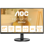 AOC Monitor U27B3A 27" IPS, 3840x2160 UHD, 60Hz, 4ms, 350 cd/m2, 1000:1. Adaptive Sync, HDR10, 2xHDMI, 1xDP, Speakers, Tilt, VESA, 3y