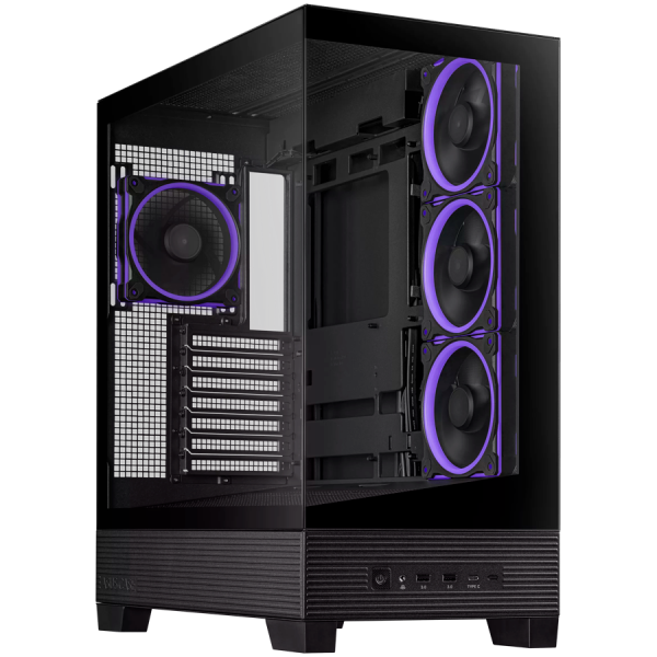 ASUS A31 PLUS Tempered Glass ATX case Black, support for hidden-connector motherboards, 360mm radiators and 380mm graphics cards, four pre-installed ARGB fans and clean cable management