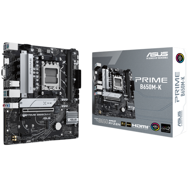 ASUS PRIME B650M-K AM5 mATX MB - AMD B650 2xDIMM DDR5 2xM.2 4xSATA PCIe 4.0 2.5Gb Ethernet 1xD-SUB 1xHDMI with Aura Sync support ASUS PRIME B650M-K AM5 mATX MB - AMD B650 2xDIMM DDR5 2xM.2 4xSATA PCIe 4.0 2.5Gb Ethernet 1xD-SUB 1xHDMI with Aura Sync support - Image 1