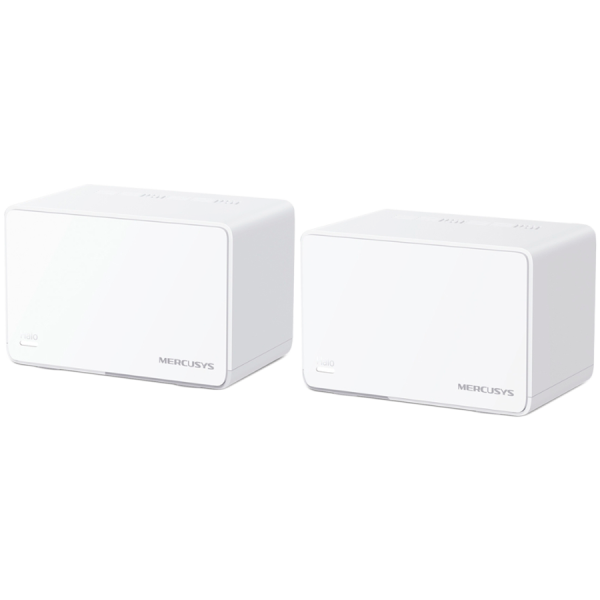 AX3000 Whole Home Mesh Wi-Fi 6 SystemSPEED: 574 Mbps at 2.4 GHz + 2402 Mbps at 5 GHzSPEC: Internal Antennas, 3× Gigabit Ports per Unit (WAN/LAN auto-sensing), 1024-QAM, OFDMA, HE160FEATURE: MERCUSYS APP, Router/AP Mode, One Unified Network, Seaml