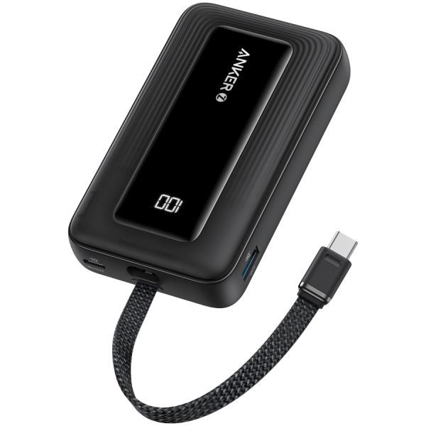 Anker Power Bank (10K, 30W, Built-In USB-C Cable) Black