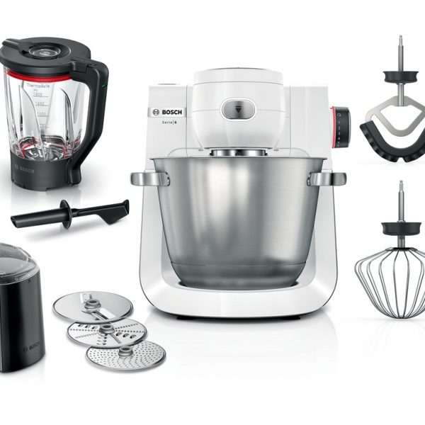 BOSCH kuhinjski aparat MUM 6BIJELA-SREBRNA 1600W,5,5L, 7 Brzina, NOVI DIZAJN