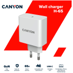CANYON H-65, GAN 65W charger  Input:  100V-240V Output: 5.0V3.0A /9.0V3.0A /12.0V-3.0A/ 15.0V-3.0A /20.0V3.25A , Eu plug, Over- Voltage ,  over-heated, over-current and short circuit protection Compliant with CE RoHs,ERP. Size: 53*53*29mm, 110g, White - Image 5