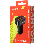 CANYON Mini 3 USB car adapter, Input 12V-24V, Output 5V-3.1A, black rubber coating+black metal ring (side with USB is in plastic) - Image 5