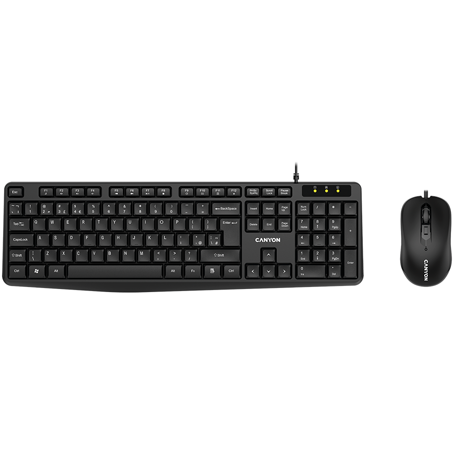 CANYON USB standard KB, water resistant AD layout bundle with optical 3D wired mice 1000DPI black CANYON USB standard KB, water resistant AD layout bundle with optical 3D wired mice 1000DPI black - Image 1