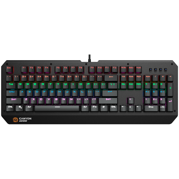 CANYON Wired multimedia gaming keyboard with lighting effect, 108pcs rainbow LED, Numbers 104keys, EN double injection layout, cable length 1.8M