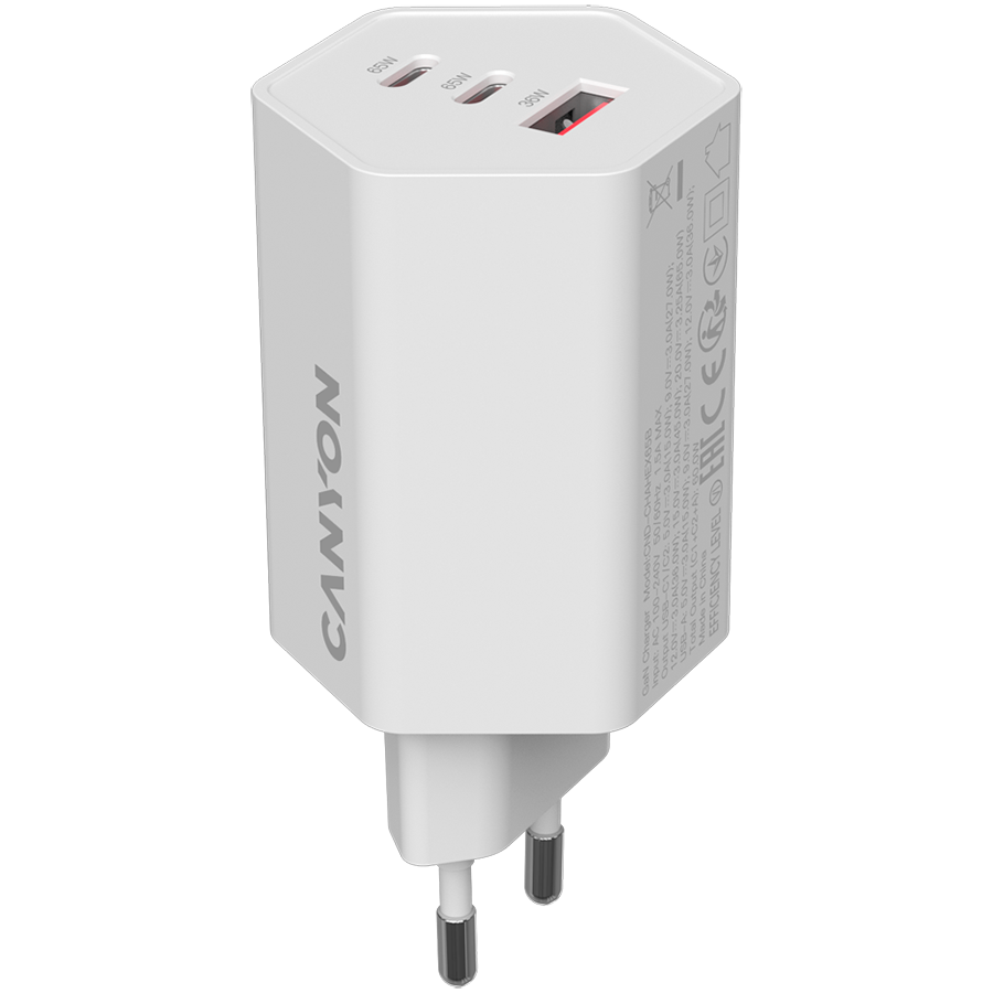 CANYON charger HEXAGON 65 GaN 65W 2xPD 1xQC EU White CANYON charger HEXAGON 65 GaN 65W 2xPD 1xQC EU White - Image 1
