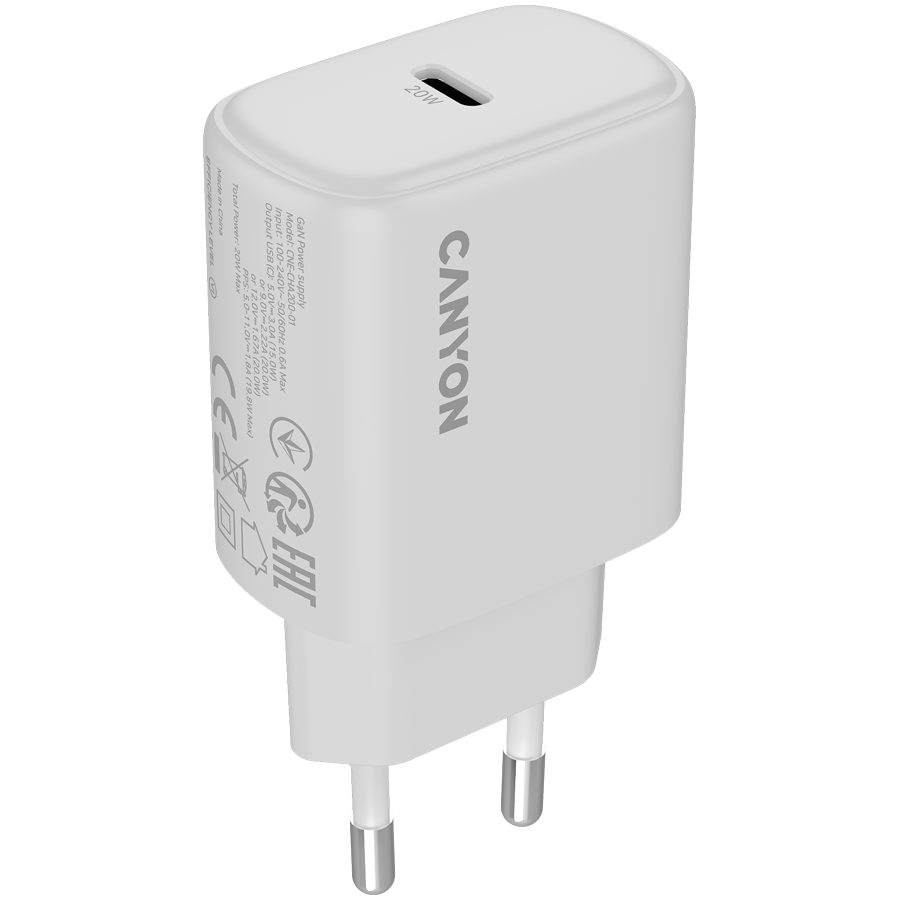 CANYON charger OnCharge 200 20W 1xPD EU White CANYON charger OnCharge 200 20W 1xPD EU White - Image 1