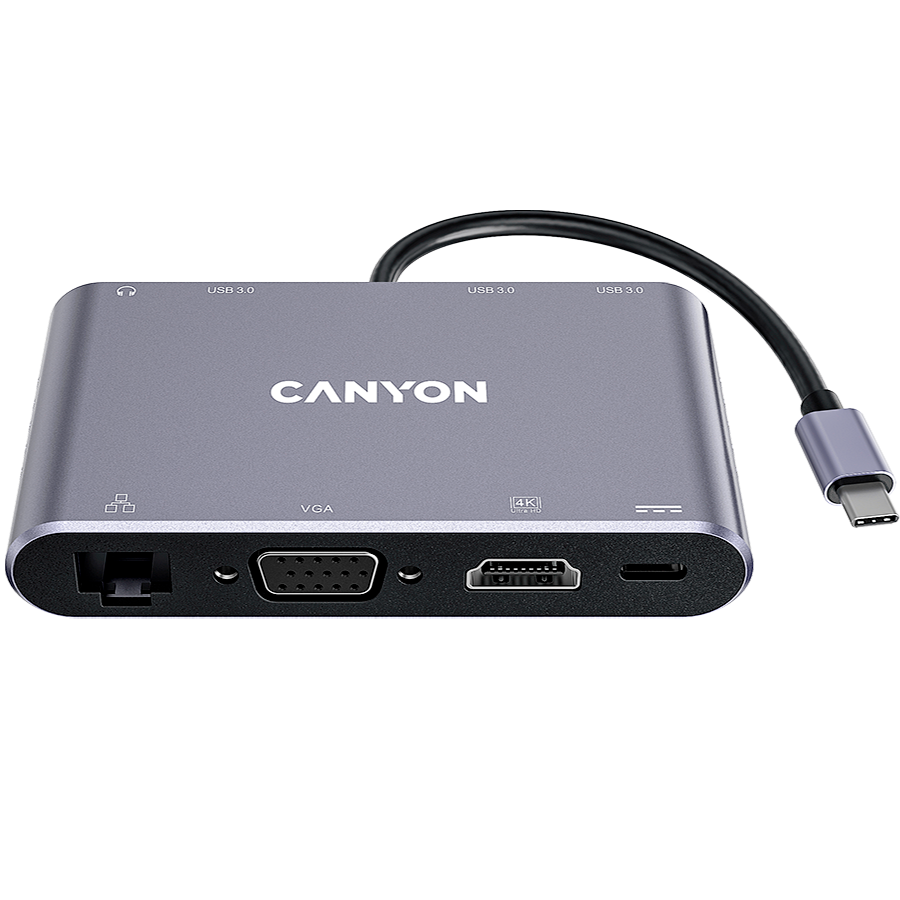 CANYON hub DS-14 8in1 4k USB-C Dark Grey CANYON hub DS-14 8in1 4k USB-C Dark Grey - Image 1
