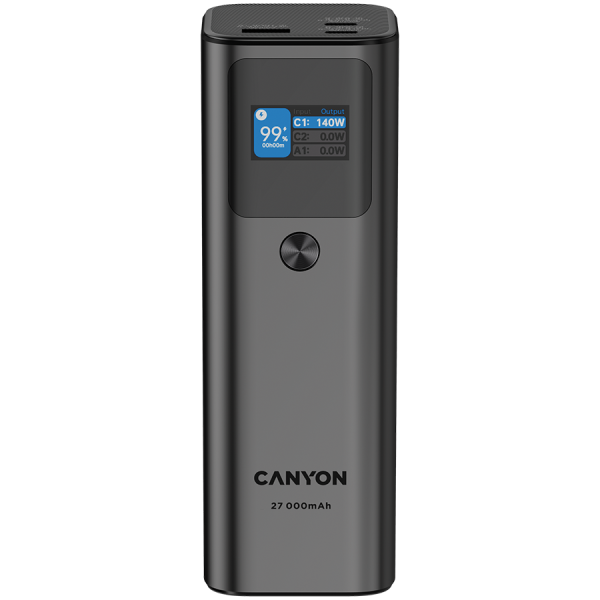 CANYON power bank PB-2010 TFT 27000 mAh 97.2Wh PD140W QC 3.0 Tamno sivi
