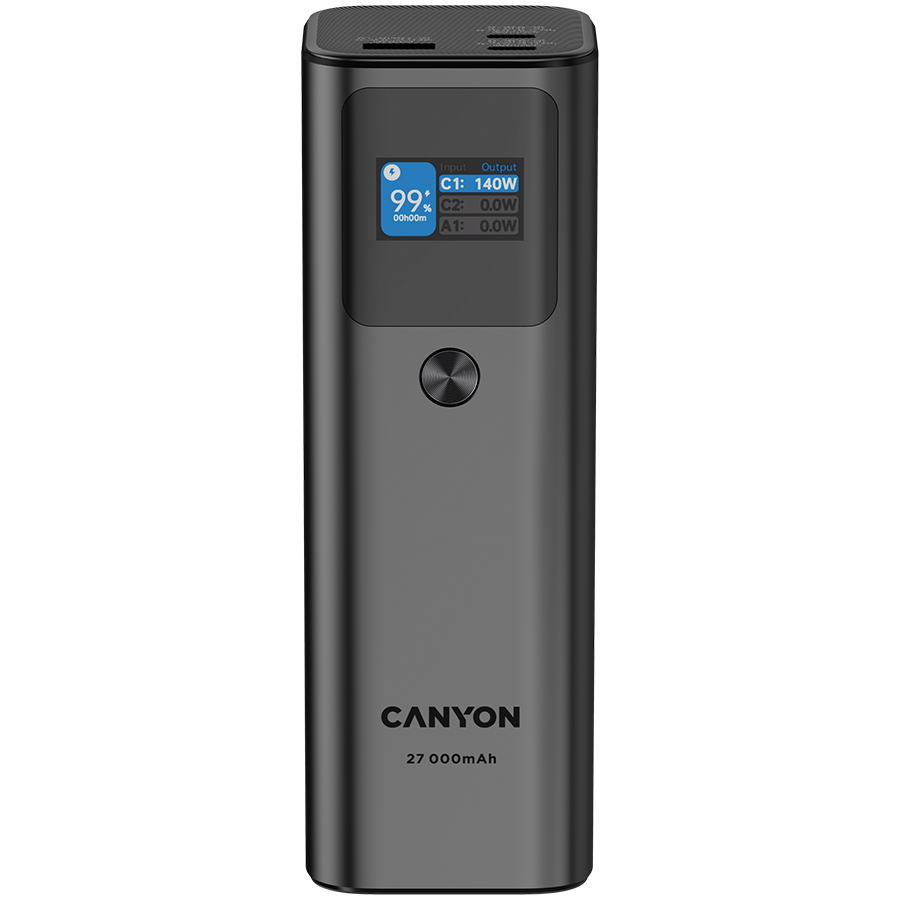 CANYON power bank PB-2010 TFT 27000 mAh 97.2Wh PD140W QC 3.0 Tamno sivi CANYON power bank PB-2010 TFT 27000 mAh 97.2Wh PD140W QC 3.0 Tamno sivi - Image 1