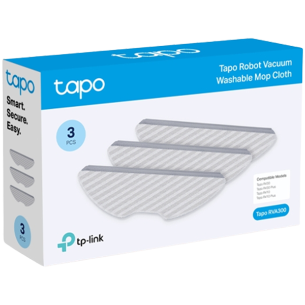 Compatible Models: Tapo RV30 Plus, Tapo RV30, Tapo RV10 Plus, Tapo RV10Package Contents: Washable Mop Cloth ×3Easy to wash and can be reused many times over.Easy to install. No tools required.