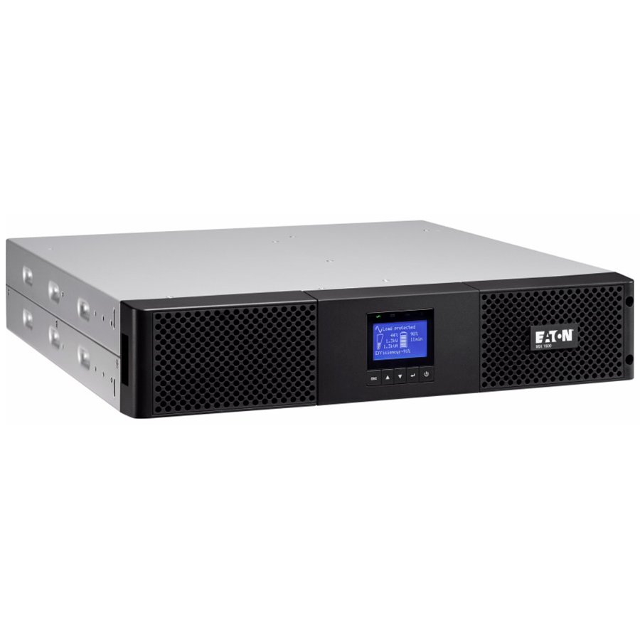 Eaton UPS 9SX 1500VA/1350W, Rack 2U; On-line double conv with PFC; LCD display; input (1) IEC-320-C14; output (6) -C13;1 USB port + 1 serial RS232 port; mini-term. block for remote ON/OFF; Network-MS card slot,Extend. Battery Capability; 2yr warranty Eaton UPS 9SX 1500VA/1350W, Rack 2U; On-line double conv with PFC; LCD display; input (1) IEC-320-C14; output (6) -C13;1 USB port + 1 serial RS232 port; mini-term. block for remote ON/OFF; Network-MS card slot,Extend. Battery Capability; 2yr warranty - Image 1