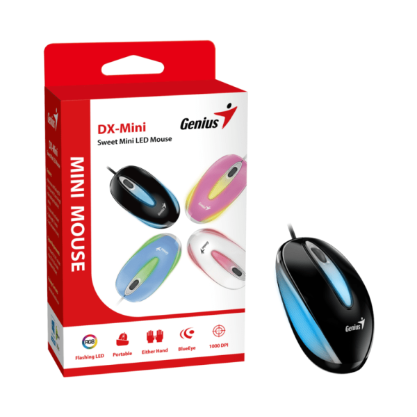 Genius miš DX-Mini USB LED miš black, 1000 DPI, 1.5m, 3 tipke, optički