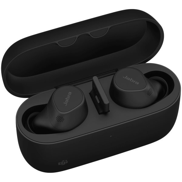 JABRA EVOLVE2 Buds MS, Cradle USB-A MS, Link 380 BT adapter USB-A MS, 30  cm USB-C to USB-A cable, Ear gels, wireless charging pad, warranty
