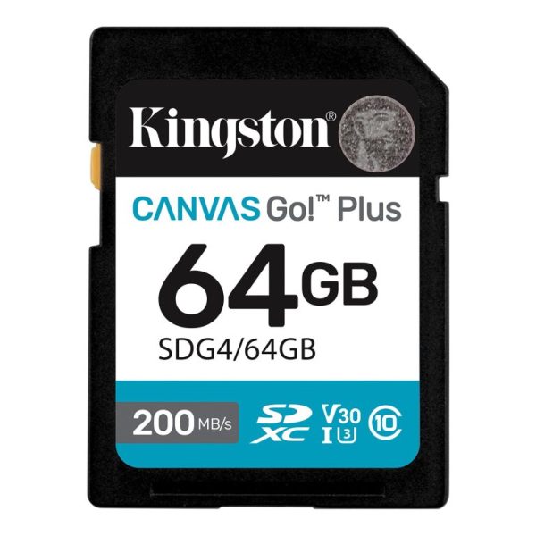 Kingston SD 64GB CanvasGoPlusSDXC,r/w:200/100MB/sDSLRs, mirrorless cameras, 4K video