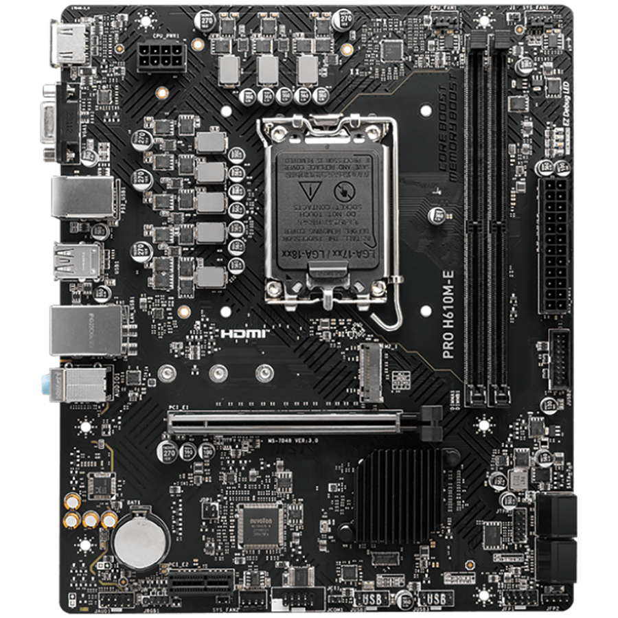 MSI PRO H610M-G LGA 1700 Intel H610 SATA 6Gb/s Micro ATX Motherboard 2x DDR5 PCI-E x16 slot M.2 Intel I219V1Gbps LAN EZ Debug LED MSI PRO H610M-G LGA 1700 Intel H610 SATA 6Gb/s Micro ATX Motherboard 2x DDR5 PCI-E x16 slot M.2 Intel I219V1Gbps LAN EZ Debug LED - Image 1