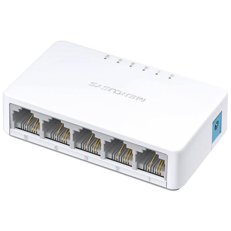 Mercusys MS105 5-Port 10/100Mbps Desktop Switch, 5 x 10/100 Mbps RJ-45 ports with auto MDI/MDIX supported, compact design, Plug and Play, MAC Address Learning Technology Mercusys MS105 5-Port 10/100Mbps Desktop Switch, 5 x 10/100 Mbps RJ-45 ports with auto MDI/MDIX supported, compact design, Plug and Play, MAC Address Learning Technology - Image 1