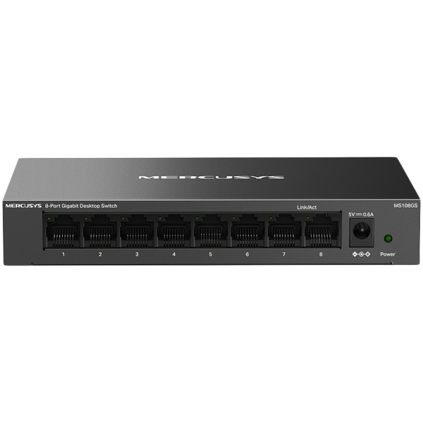 Mercusys MS108GS 8-Port Gigabit Desktop Switch, 8× Gigabit Ports, Desktop Steel Case, Wall Mounting, Plug and Play, Power Saving, Compact design, Green Ethernet technology, Silent