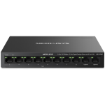 Mercusys MS110CMP 10-Port 10/100Mbps Desktop Switch with 8-Port PoE+, 8 x 10/100 Mbps PoE+ Ports, 2 x Gigabit non-PoE Ports, 115 W PoE Power, Increases PoE transmission distance to 250m by Extend Mode, PoE Auto Recovery, Isolation mode, Metal casing