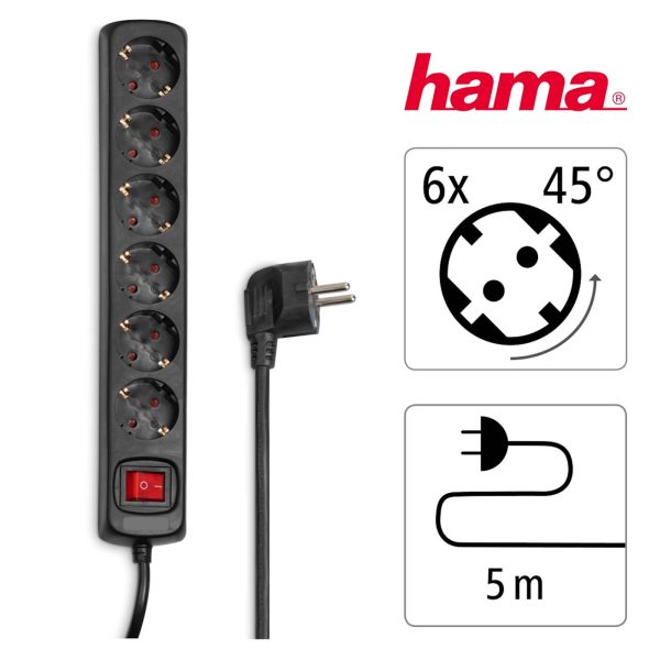 Produžni kabl Hama, 6 utičnica, sa prekidačem, 5 m