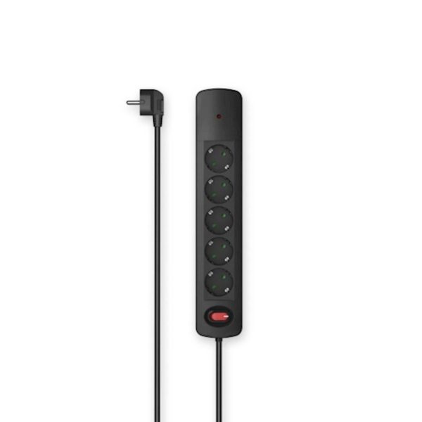 Produžni prenaponski kabal HAMA 5 utičnica 1.5m, prenaponski, sa prekidačem, crni