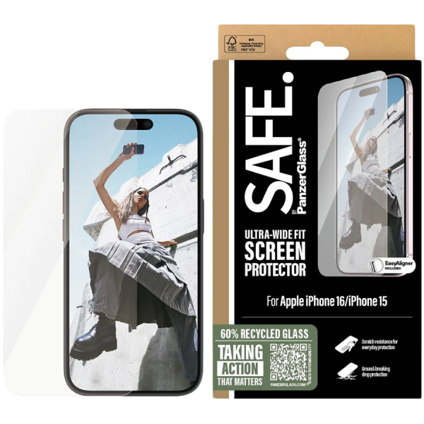 SAFE. by PanzerGlass Screen Protector iPhone 16 | Ultra-Wide Fit