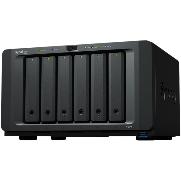 Synology DiskStation DS1621+,Tower,6-Bay 3.5'' SATA HDD/SSD, 2 x M.2 2280 NVMe SSD, CPU AMD Ryzen Quad-Core 2.2 GHz, 4 GB DDR4, 4 x RJ-45 1 GbE LAN, 3 x USB 3.0, 2 x eSATA (Expandable to 16 Bays with 2 x DX517), 1 x Gen3 x8 PCIe,5.1kg, 3y warranty