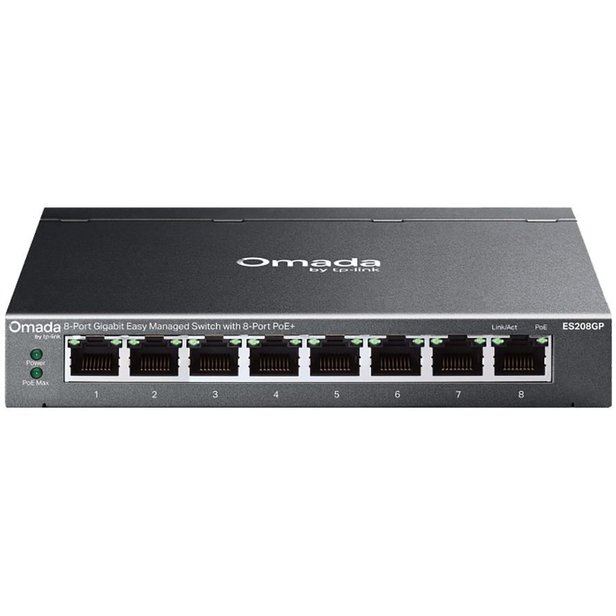 TP-Link ES208GP Omada 8-Port Gigabit Easy Managed Switch with 8-Port PoE+, 8x G PoE+ Ports, 802.3at/af, 64 W PoE Power, Desktop Steel Case and Fanless,Omada App, Flow Control, Loopback Detection, Port Isolation, Port Mirroring, LAG, VLAN, IGMP Snoop TP-Link ES208GP Omada 8-Port Gigabit Easy Managed Switch with 8-Port PoE+, 8x G PoE+ Ports, 802.3at/af, 64 W PoE Power, Desktop Steel Case and Fanless,Omada App, Flow Control, Loopback Detection, Port Isolation, Port Mirroring, LAG, VLAN, IGMP Snoop - Image 1