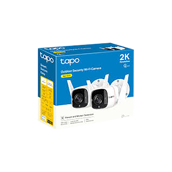 TP-Link Tapo C310P2 Outdoor Security Wi-Fi Camera 2-PACK, 3MP, 2.4 GHz, 2 x External Antennas, 1 x Ethernet Port, Motion Detection and Notifications, Sound and Light Alarm, Remote Control, Two-Way Audio, Sharing to Social Medias, Voice Control
