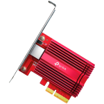 TPLink 10 Gigabit PCI Express Network Adapter, 1× PCI Express 3.0 x4, 1× RJ45 Gigabit/Megabit Port, 10 Gbps, 5 Gbps, 2.5 Gbps, 1 Gbps, and 100 Mbps Base-T connectivity; 1.5 m CAT6A Ethernet Cable, Standard/Low-Profile Brackets