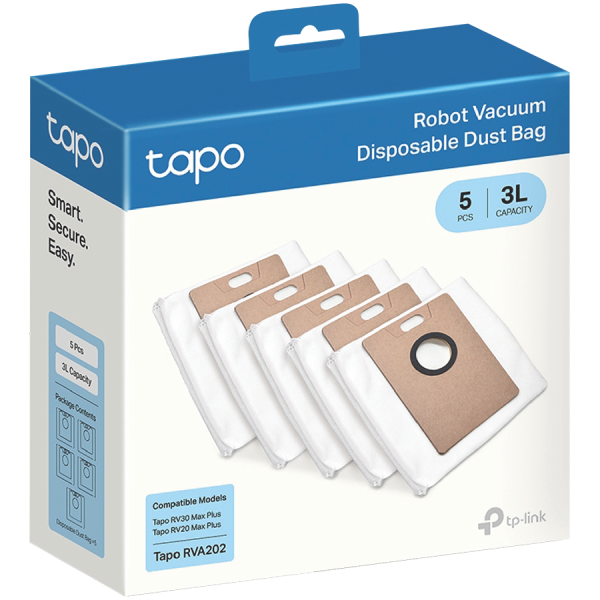 Tapo RVA202 Robot Vacuum Disposable Dust Bag, 3L Disposable Dust Bag  x5, Suitable for Tapo RV30 Max Plus, Tapo RV20 Max Plus