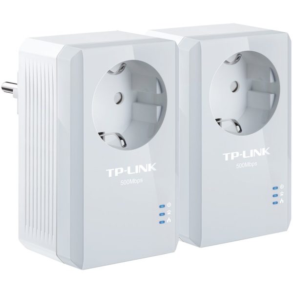 Tp-Link AV600 Powerline Adapter with AC Pass Through Starter Kit, 600Mbps Powerline Data rate, 1 Fast Ethernet port, HomePlug AV standard, Protoc.: IEEE802.3, IEEE802.3u, Range up to 300m, Green Powerline, Plug and Play, Twin Pack