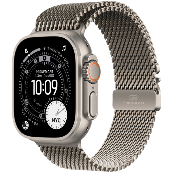 Apple Watch Ultra 3 Cellular 49mm Natural Titanium Case with Natural Titanium Milanese Loop - Large