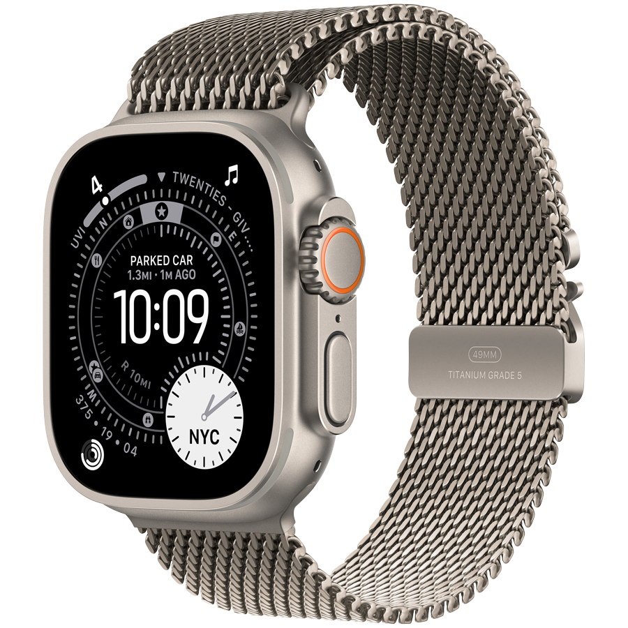Apple Watch Ultra 3 Cellular 49mm Natural Titanium Case with Natural Titanium Milanese Loop - Large Apple Watch Ultra 3 Cellular 49mm Natural Titanium Case with Natural Titanium Milanese Loop - Large - Image 1