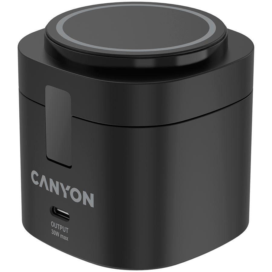 Canyon 4 in 1 Wireless Charging Stand, 30W max, Size: 70x70x70.3mm, weight: 414g, with 65W charger and 1M cable, black Canyon 4 in 1 Wireless Charging Stand, 30W max, Size: 70x70x70.3mm, weight: 414g, with 65W charger and 1M cable, black - Image 1