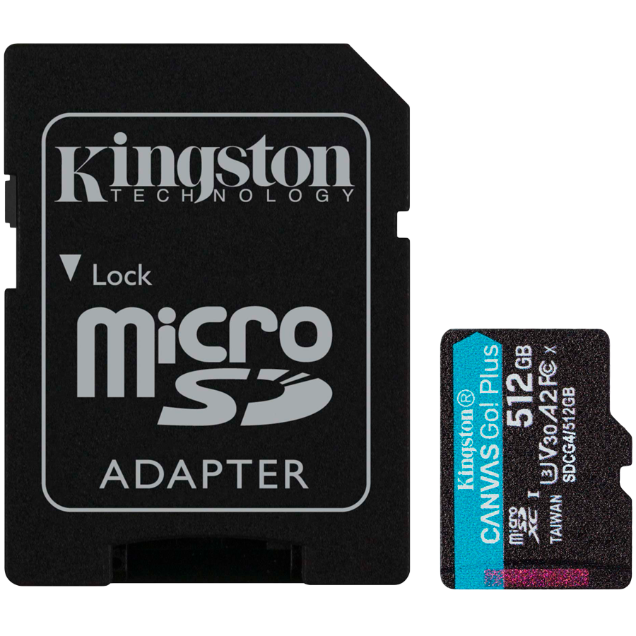 Kingston 512GB microSDXC Canvas Go Plus Gen4 200MB/s A2 U3 V30 Card + Adapter Kingston 512GB microSDXC Canvas Go Plus Gen4 200MB/s A2 U3 V30 Card + Adapter - Image 1