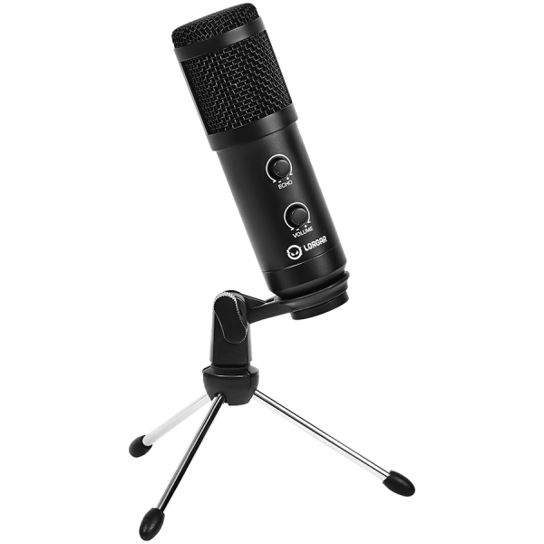 LORGAR Soner 313, Gaming Microphones, Black, USB condenser microphone with Volume Knob & Echo Kob, including 1x Microphone, 1 x 2.5M USB Cable, 1 x Tripod Stand, 1 x User Manual, body size: Φ47.4*158.2*48.1mm, weight: 243.0g