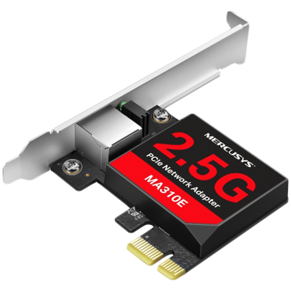 Mercusys MA310E 2.5 Gigabit PCIe Network Adapter, 2.5 Gbps, 1x PCI Express 2.1, 1x 2.5 Gbe RJ45,  Full-Height Bracket/Low-Profile Bracket, Wake-on-LAN, Energy-Efficient Ethernet (EEE), Flow Control