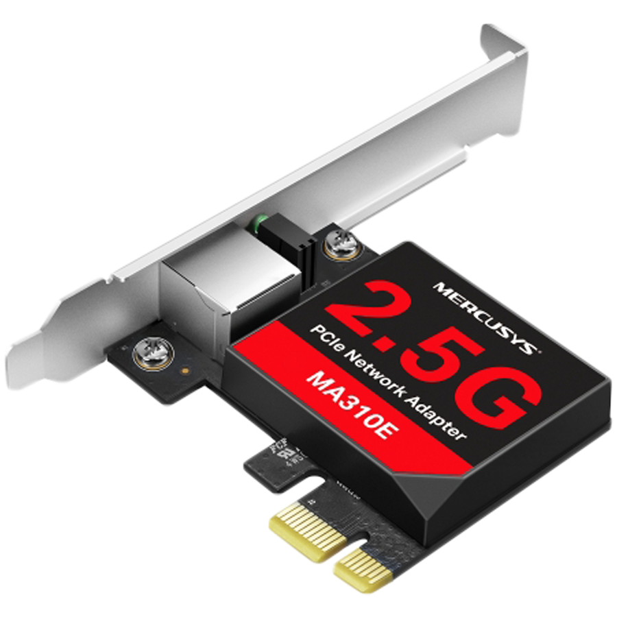 Mercusys MA310E 2.5 Gigabit PCIe Network Adapter, 2.5 Gbps, 1x PCI Express 2.1, 1x 2.5 Gbe RJ45, Full-Height Bracket/Low-Profile Bracket, Wake-on-LAN, Energy-Efficient Ethernet (EEE), Flow Control Mercusys MA310E 2.5 Gigabit PCIe Network Adapter, 2.5 Gbps, 1x PCI Express 2.1, 1x 2.5 Gbe RJ45, Full-Height Bracket/Low-Profile Bracket, Wake-on-LAN, Energy-Efficient Ethernet (EEE), Flow Control - Image 1