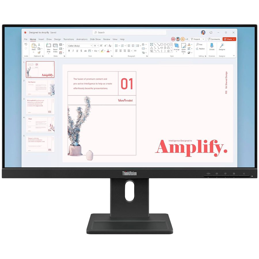 ThinkVision E24-40, 23.8" IPS, 1920x1080 FHD, 1300:1, 250 nits, 100Hz, 178 / 178, 16:9, 4/6ms, HDMI, DP, VGA, 2x 2w, Tilt, Swivel, Pivot, Height Adjust Stand, VESA, Raven Black, 3Yr ThinkVision E24-40, 23.8" IPS, 1920x1080 FHD, 1300:1, 250 nits, 100Hz, 178 / 178, 16:9, 4/6ms, HDMI, DP, VGA, 2x 2w, Tilt, Swivel, Pivot, Height Adjust Stand, VESA, Raven Black, 3Yr - Image 1