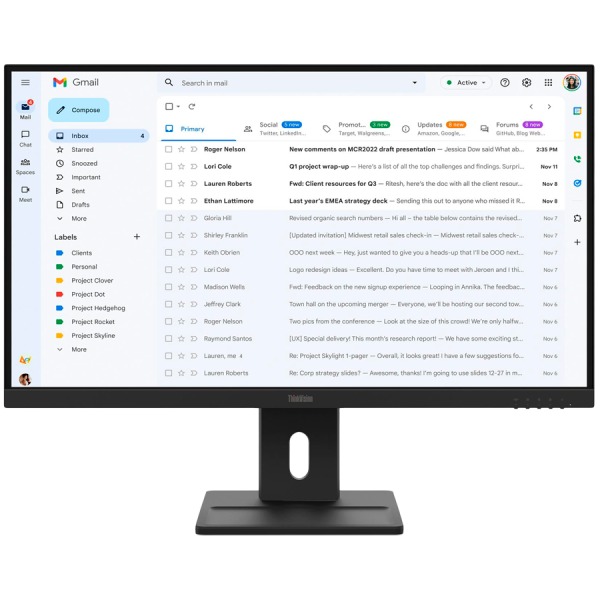 ThinkVision E27-40, 23.8" IPS, 1920x1080 FHD, 1500:1, 300 nits, 100Hz, 178 / 178, 16:9, 4/6ms, HDMI, DP, VGA, 2x 2w, Tilt, Swivel, Pivot, Height Adjust Stand, VESA, Raven Black, 3Yr