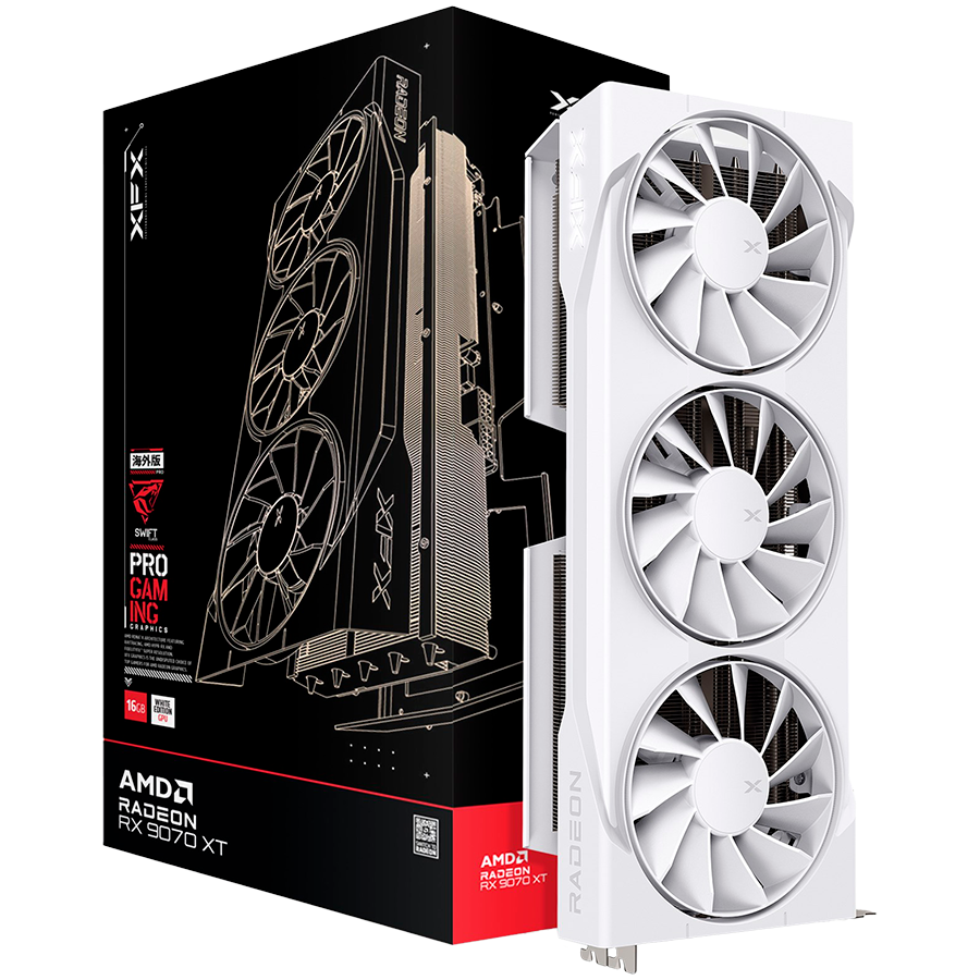 XFX Swift AMD Radeon RX 9070XT White Triple fan Gaming Edition with 16GB GDDR6 HDMI 3xDP, AMD RDNA 4 XFX Swift AMD Radeon RX 9070XT White Triple fan Gaming Edition with 16GB GDDR6 HDMI 3xDP, AMD RDNA 4 - Image 1